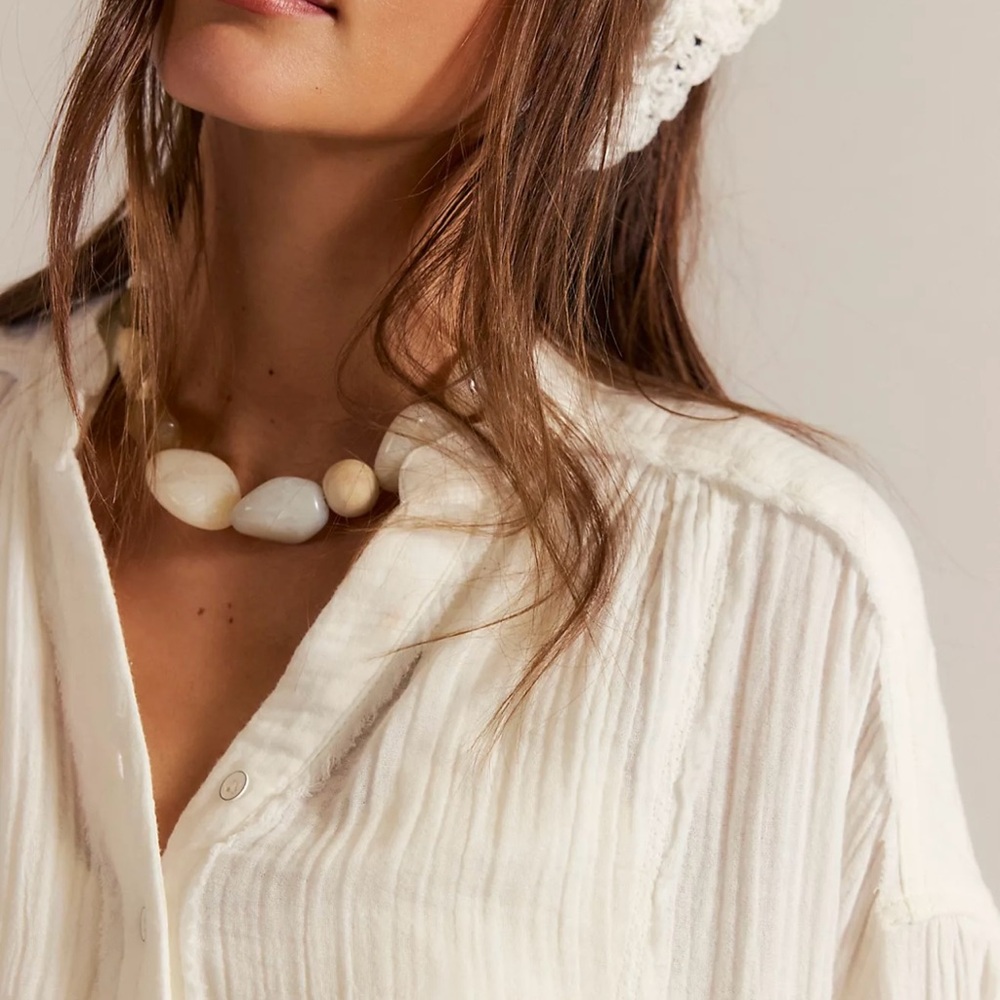 Free People We The Free White Button Down Shirt Top Cotton Gauze SZ L NWOT - Picture 2 of 10